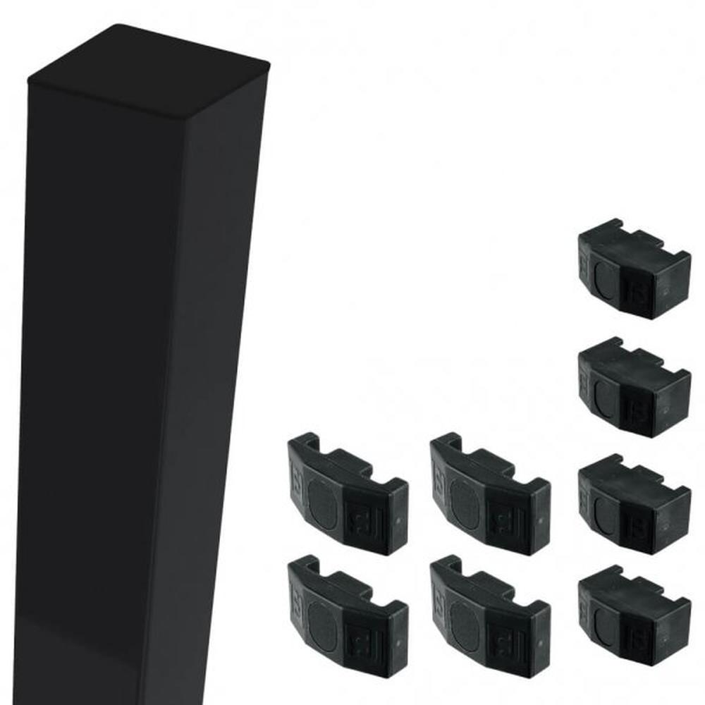 Black Corner Post For 1.2m High FenceWith Fixings (1.8m Overall Length)