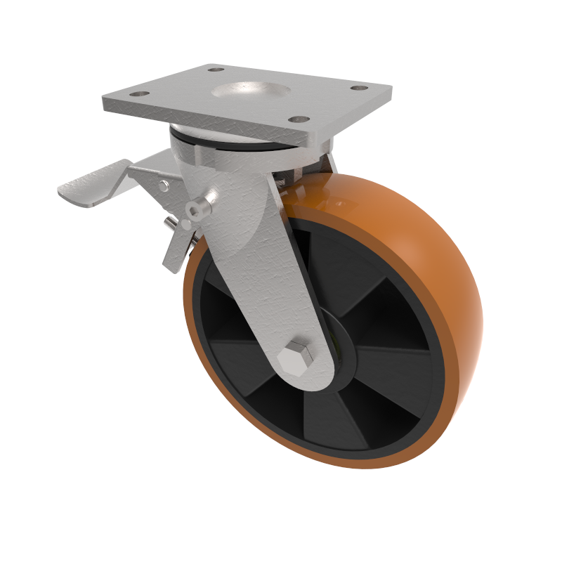 Polyurethane Nylon Plate Swivel Castor Brake 150mm 600kg Load