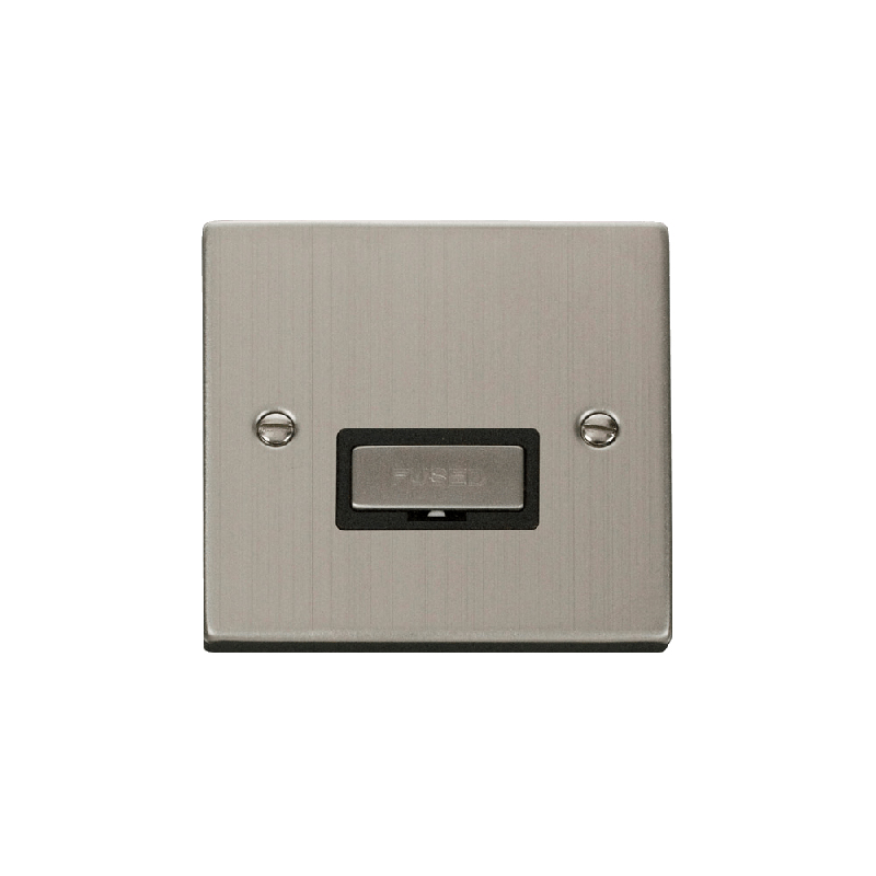 Click Deco 13A Fused 'Ingot' Connection Unit Stainless Steel Insert Black