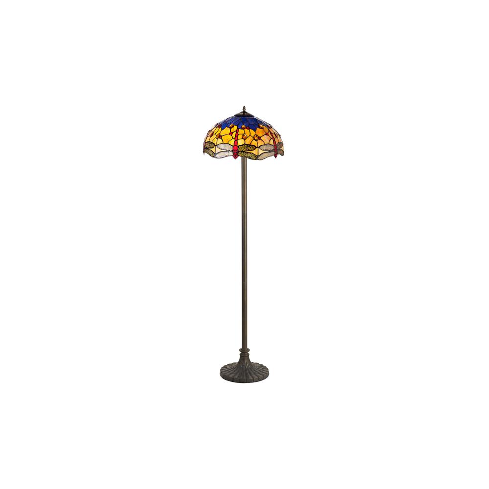 Luxuria Broadway 2 Light Stepped Design Floor Lamp E27 With 40cm Tiffany Shade Blue/Orange/Crystal/Aged Antique Brass