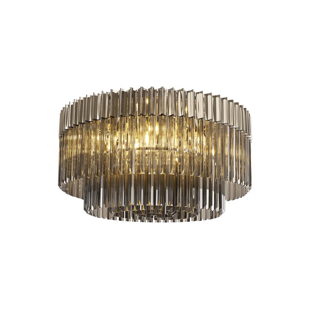 Luxuria Osiris 80cm Ceiling Round 12 Light E14 Polished Nickel / Smoke Sculpted Glass