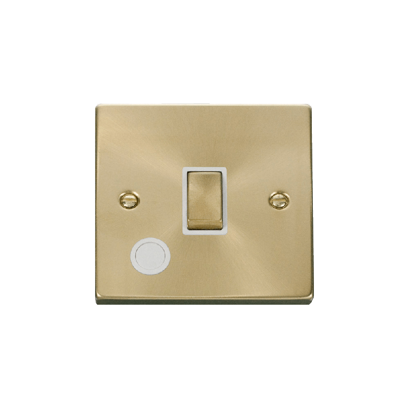 Click Deco 20A 1 Gang DP 'Ingot' Switch With Flex Outlet Satin Brass Insert White