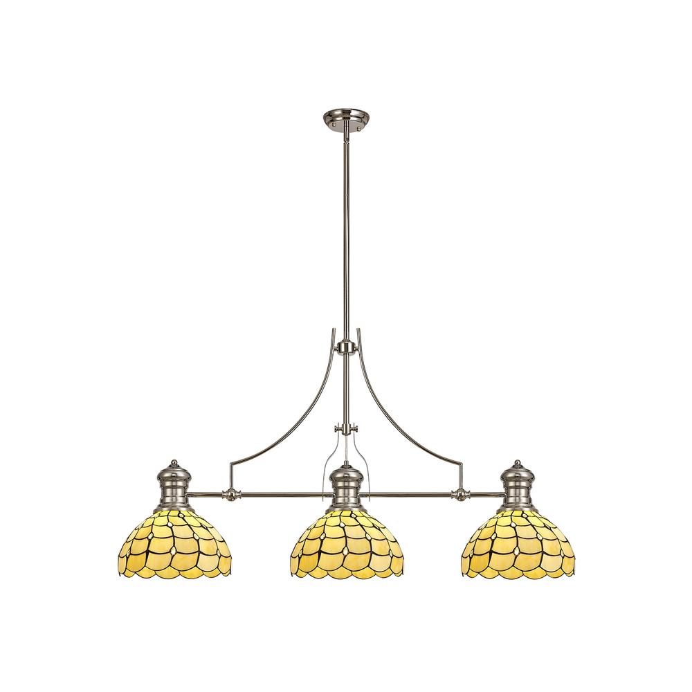 Luxuria Luna 3 Light Linear Pendant E27 With 30cm Tiffany Shade Polished Nickel Beige Clear Crystal