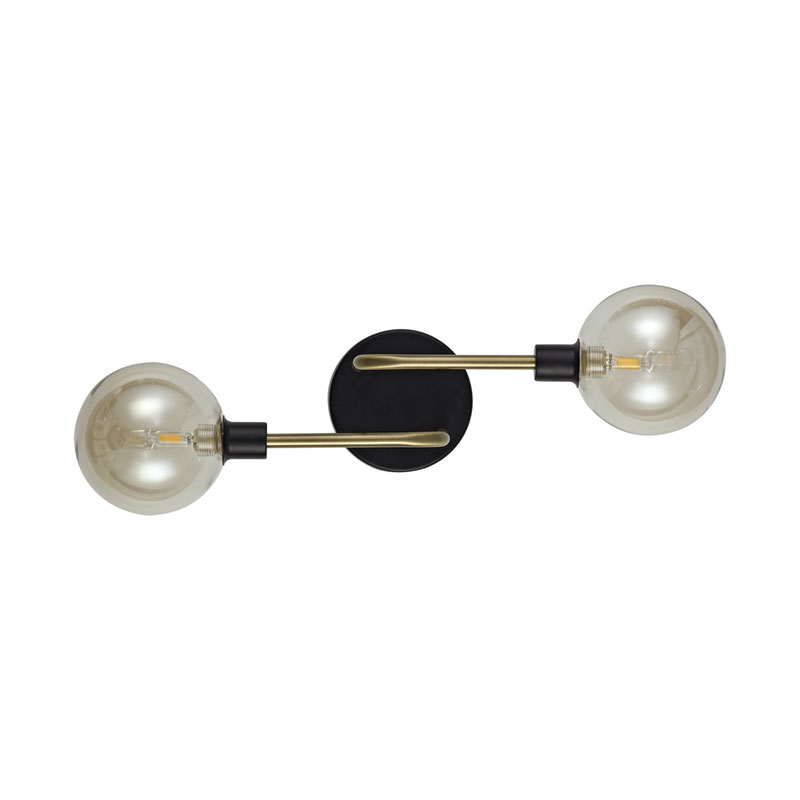 Luxuria Casablanca Wall Light 2 Light G9 Matt Black/Antique Brass/Cognac Glass