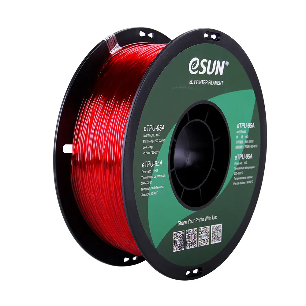 eSUN eTPU 95A Red Transparent Clear 1.75mm Flexible 3D Printing filament 1Kg