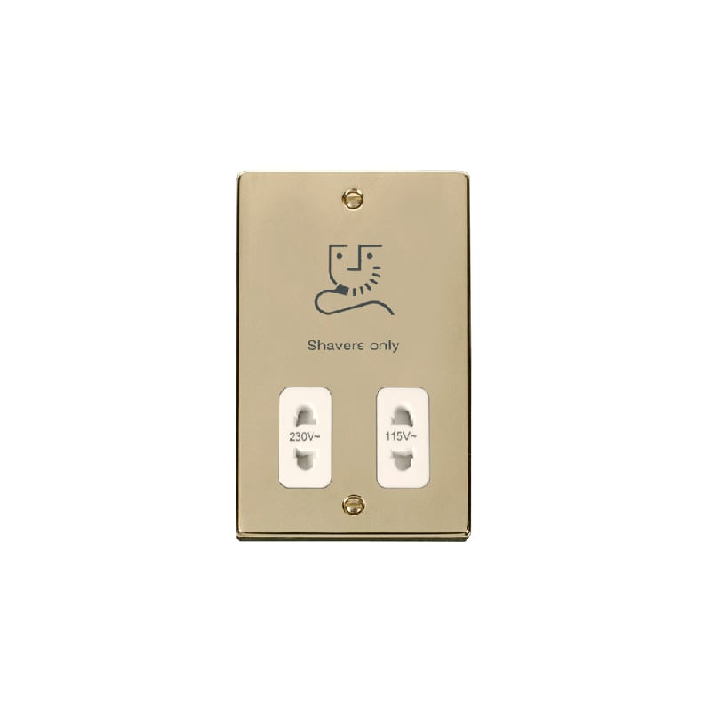 Click Deco 115/230V Dual Voltage Shaver Socket Outlet Polished Brass Insert White