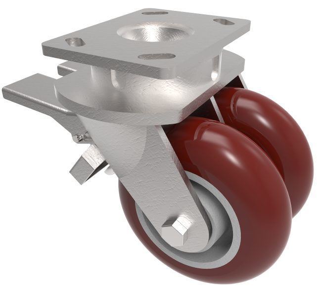 Ergonomic Polyurethane Plate Swivel Castor Brake125mm 900kg Load