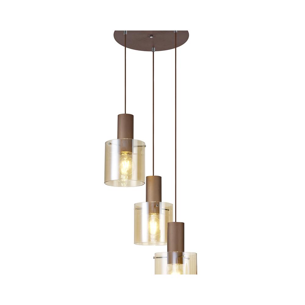 Luxuria Fusion 50cm Round Pendant 3 Light Adjustable E27 Mocha/Amber Glass