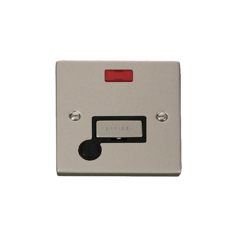 Click Deco 13A Fused 'Ingot' Connection Unit With Flex Outlet & Neon Pearl Nickel Insert Black