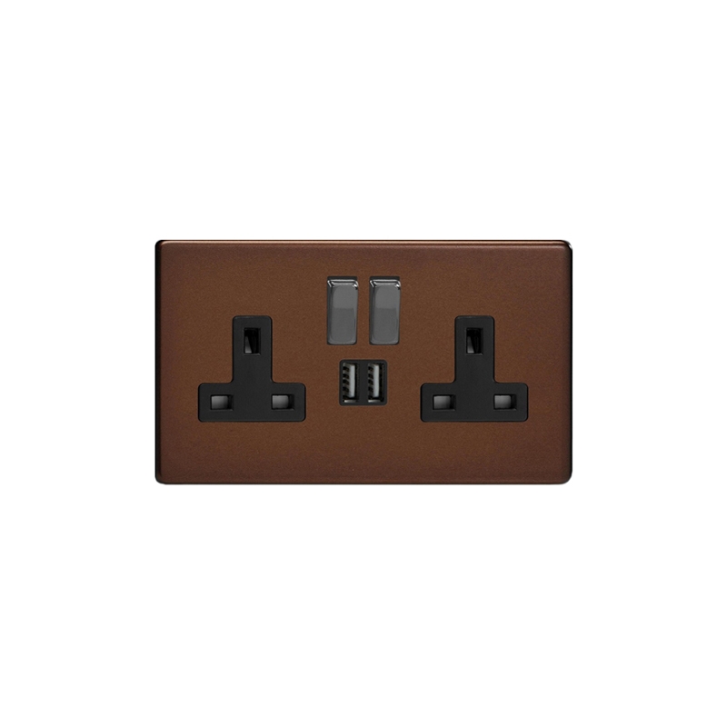 Varilight Screw Less Socket 13A 2G Mocha Brown