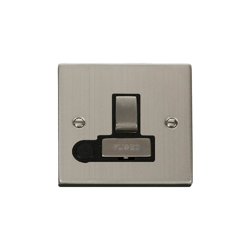 Click Deco 13A Fused 'Ingot' DP Switched Connection Unit With Flex Outlet Stainless Steel Insert Black