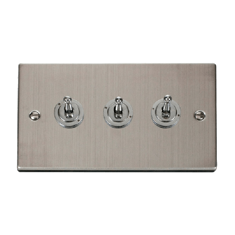 Click Deco 3 Gang 2 Way 10AX Toggle Switch Stainless Steel