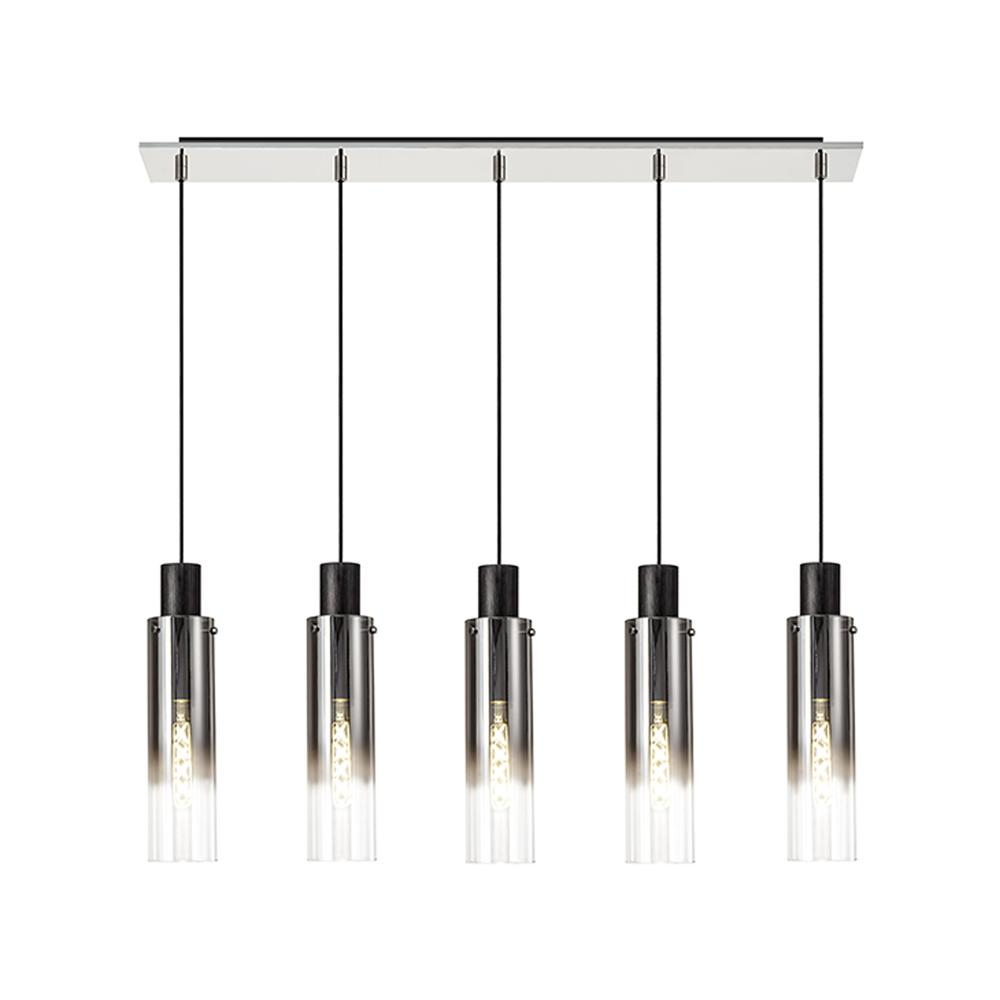 Luxuria Luminara Linear Pendant 5 Light Adjustable E27 Black/Smoke Fade Glass