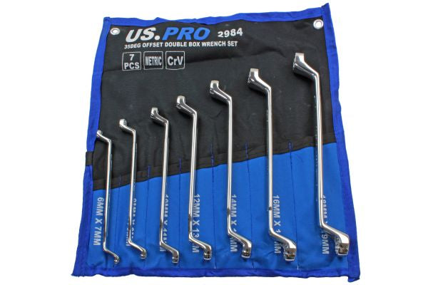 US PRO 2984 7pc Metric 75Deg Offset Double Box Wrench Set