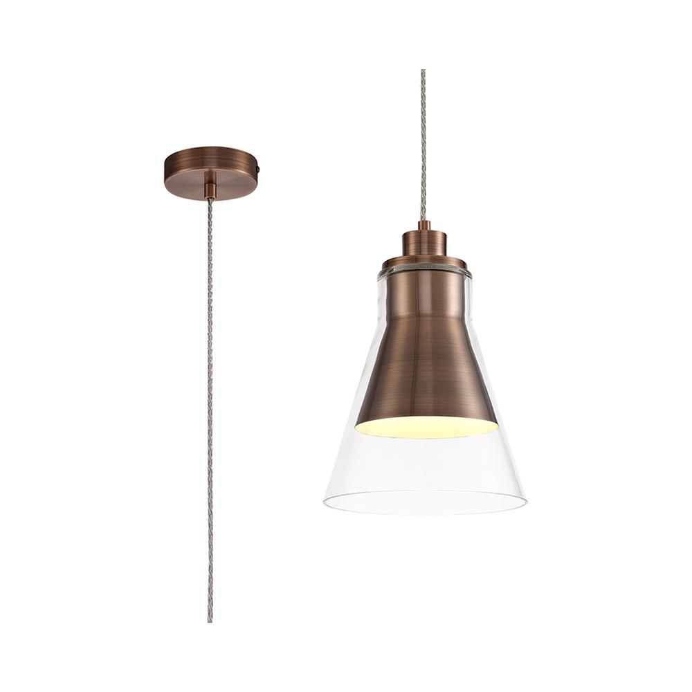 Luxuria Helix 20cm Pendant Light E27 Antique Copper/Clear Glass