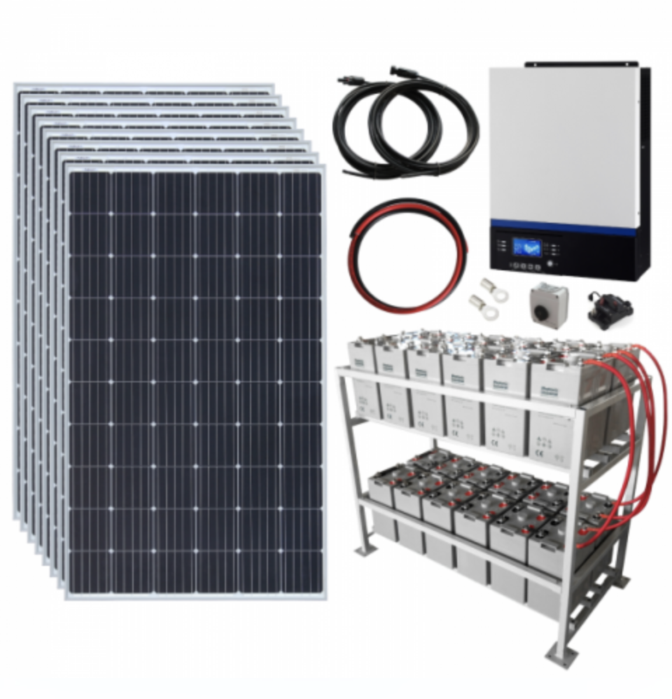 2.4Kw 48V Complete Off-Grid Solar Power System With 8 X 300W Solar Panels, 5Kw Hybrid Inverter And A 24Kwh Battery Bank
