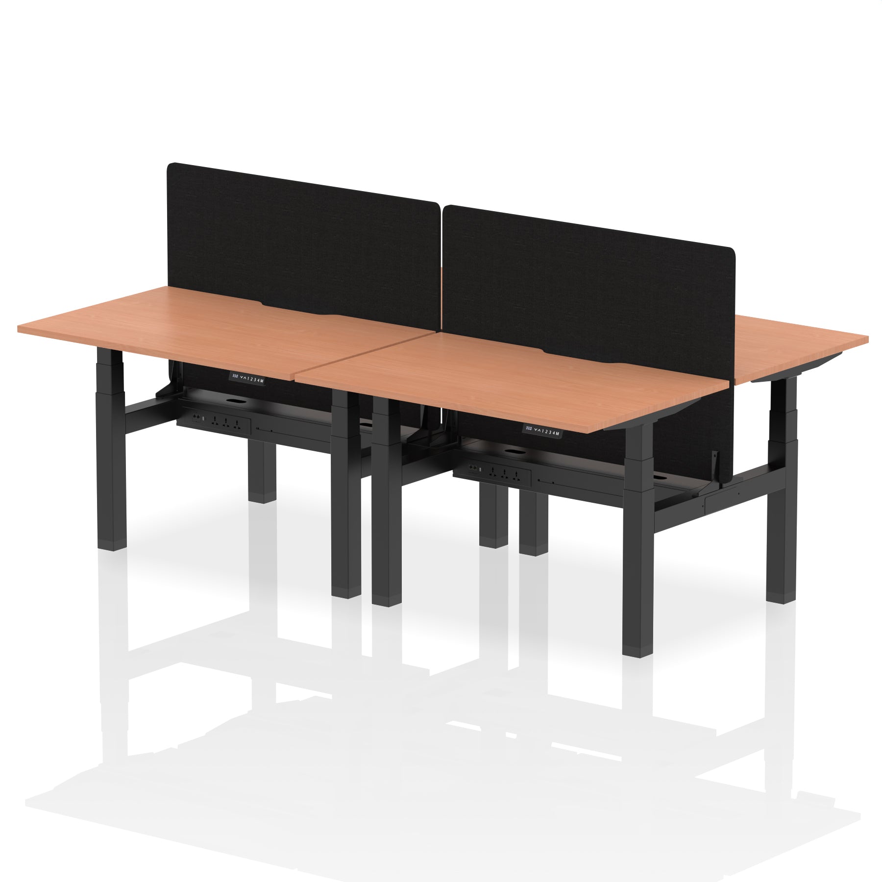 Providers Of Air Back-to-Back Scalloped Edge Height Adjustable Bench Desk - 4 Person with Black Straight Screen - 1200mm, 1400mm, 1600mm - Multiple Colour Options UK