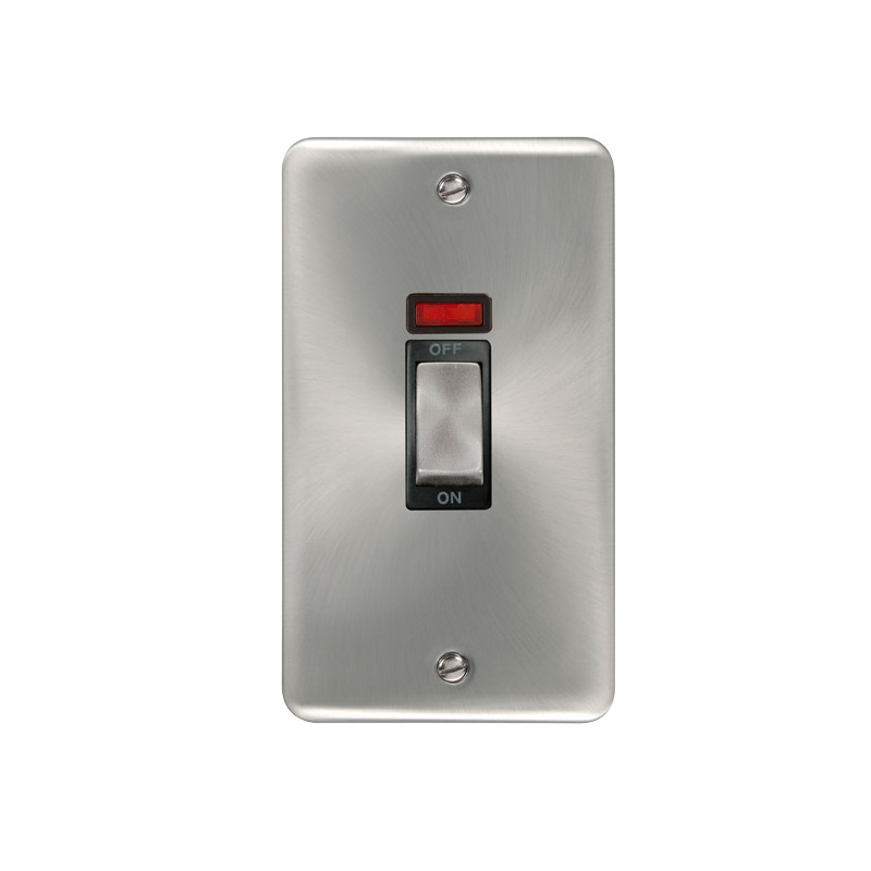 Click Deco Plus Vertical Cooker Switch Satin Chrome Black Inserts Neon Light