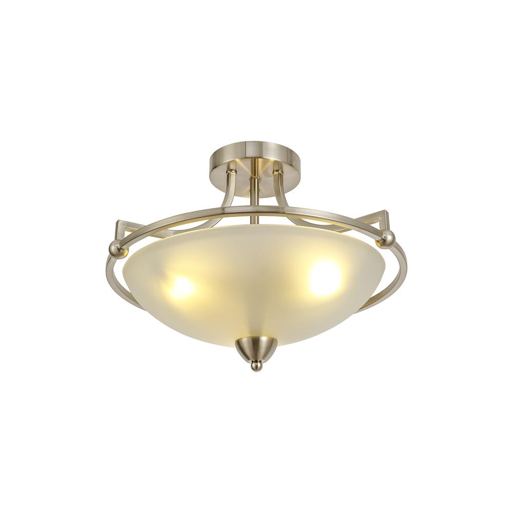 Luxuria Neptune 39cm Semi Flush Ceiling Light E27 Satin Nickel/Frosted Glass