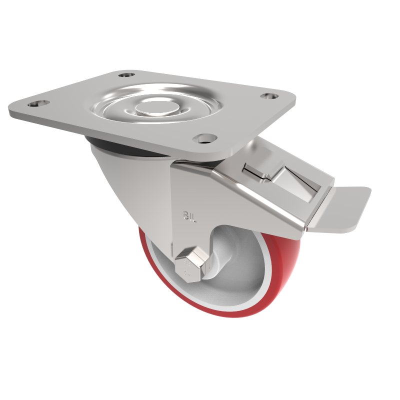 Polyurethane Nylon Plate Swivel Castor Brake 100mm 250kg Load