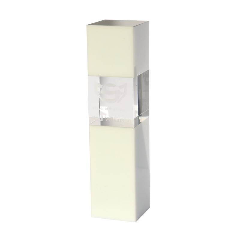 24cm Clear & White Optical Crystal Square Column Award