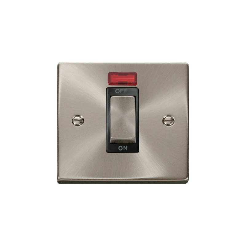 Click Deco 45A Ingot 1 Gang DP Switch With Neon Satin Chrome Insert Black