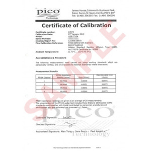 Pico Technology CC006 Calibration Certificate, For Resistance Thermometer Measurement Data Logger