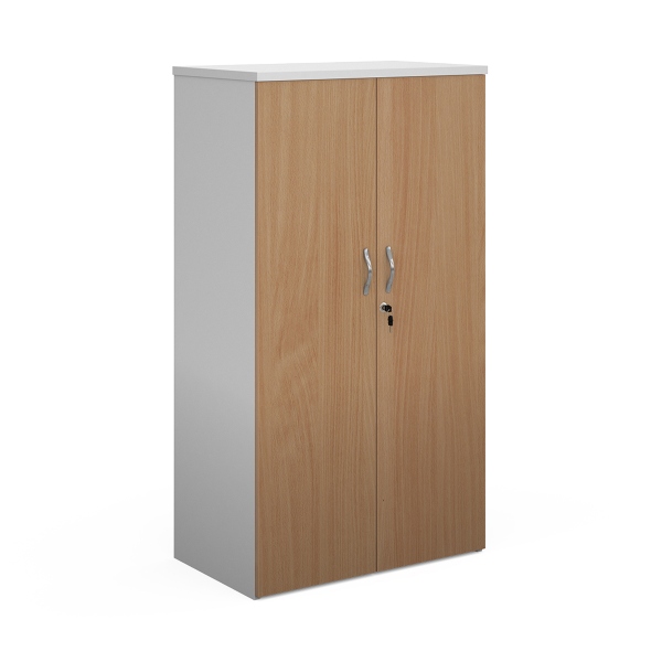 Duo Double Door Cupboard with 3 Shelves - Beech and White