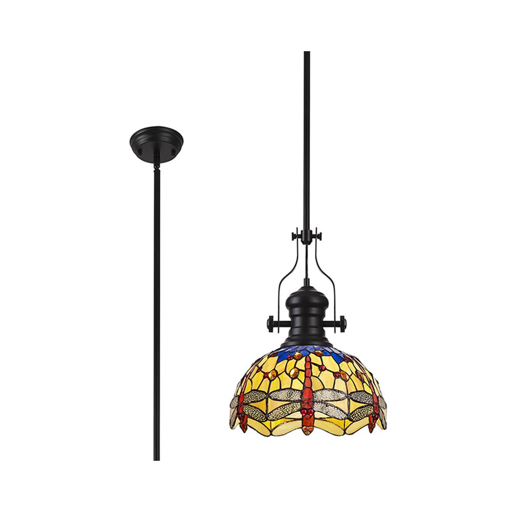 Luxuria Broadway Pendant Light E27 With 30cm Tiffany Shade Matt Black/Blue/Orange/Crystal