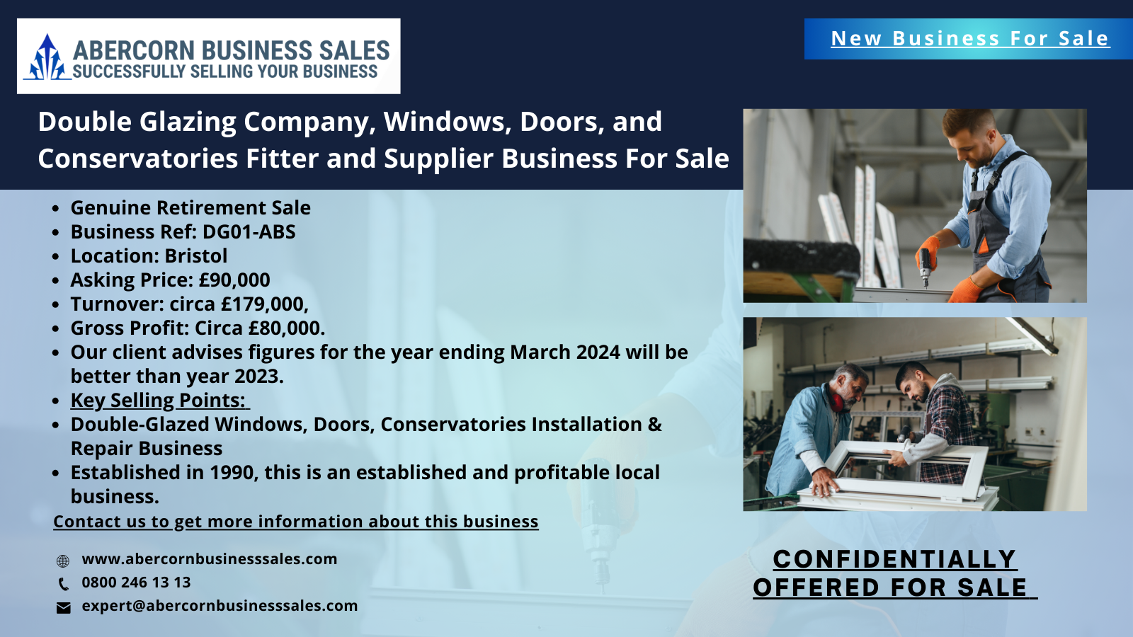 DG01-ABS - Double glazing company, windows, doors, and conservatories fitter and supplier Business for Sale - Retirement Sale