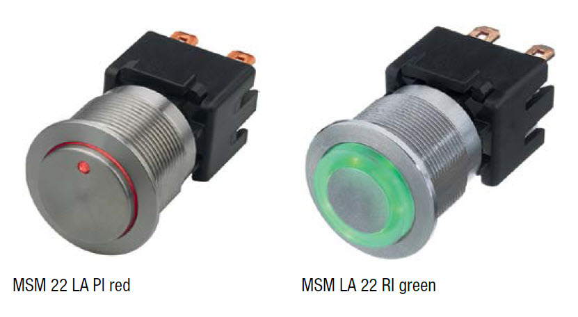 1241.6834.1124000 Double Pole Double Throw &#40;DPDT&#41; Latching Blue LED Push Button Switch&#44; IP40&#44; 22 &#40;Di
