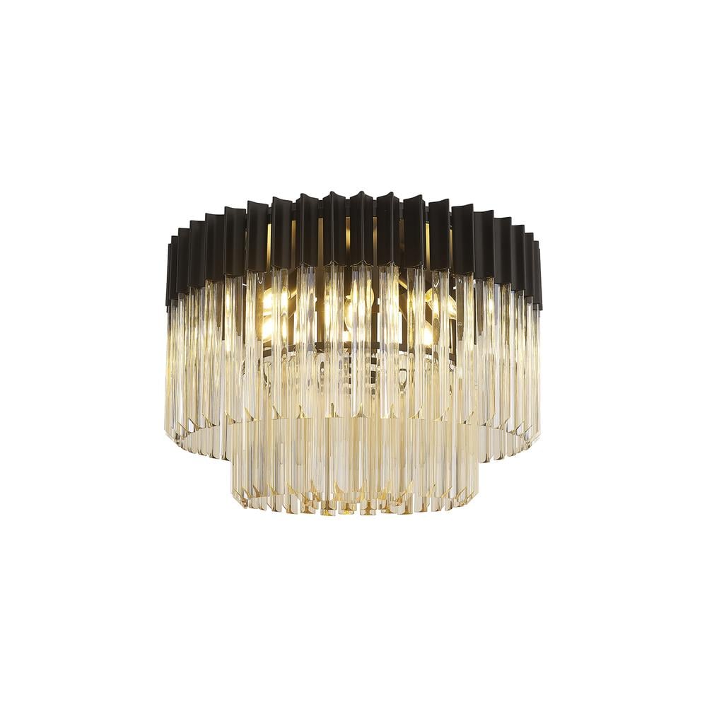 Luxuria Osiris 60cm Ceiling Round 7 Light E14 Matt Black / Cognac Sculpted Glass