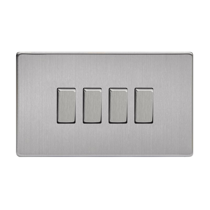 Varilight Screw Less Flat Plate Switch 4G Brushed Steel