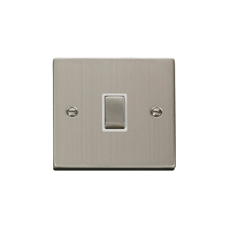 Click Deco 20A 1 Gang Double Pole 'Ingot' Switch Stainless Steel Insert White