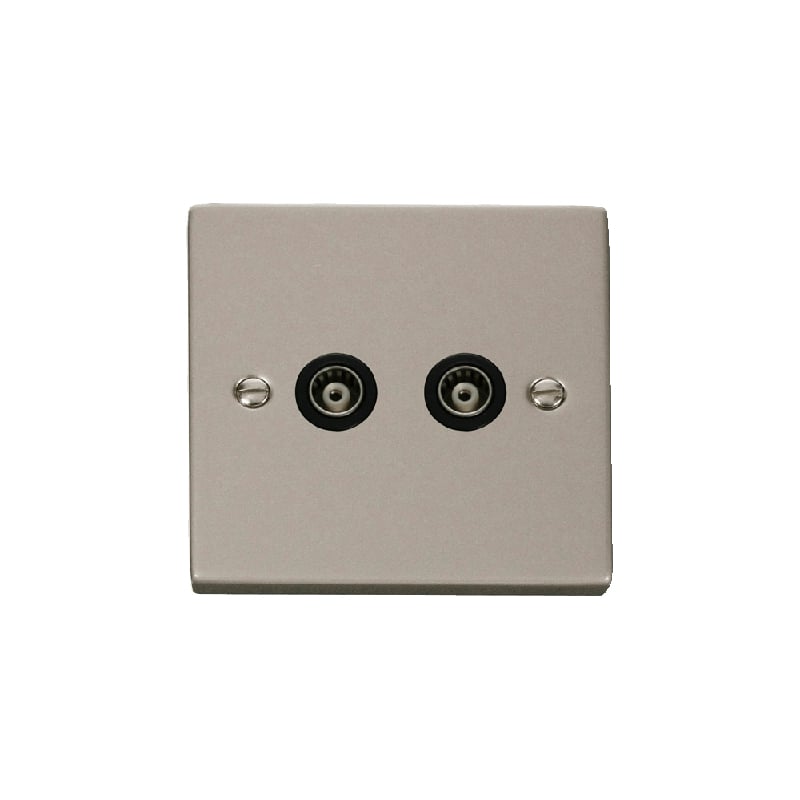 Click Deco Twin Isolated Coaxial Socket Outlet Pearl Nickel Insert Black