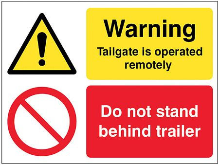 Warning Tailgate is operated remotely Do not stand behind trailer