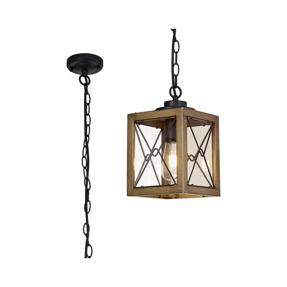 Luxuria ChiqueLux Pendant Light E27 Wood Effect & Black/Clear Glass IP54