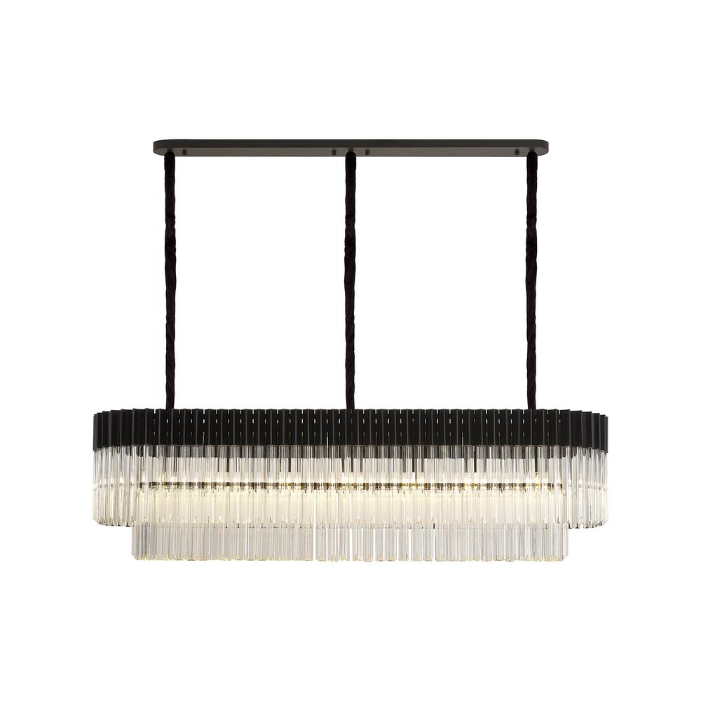 Luxuria Osiris 150x40cm Linear Pendant Rectangle 7 Light E14 Matt Black / Clear Sculpted Glass