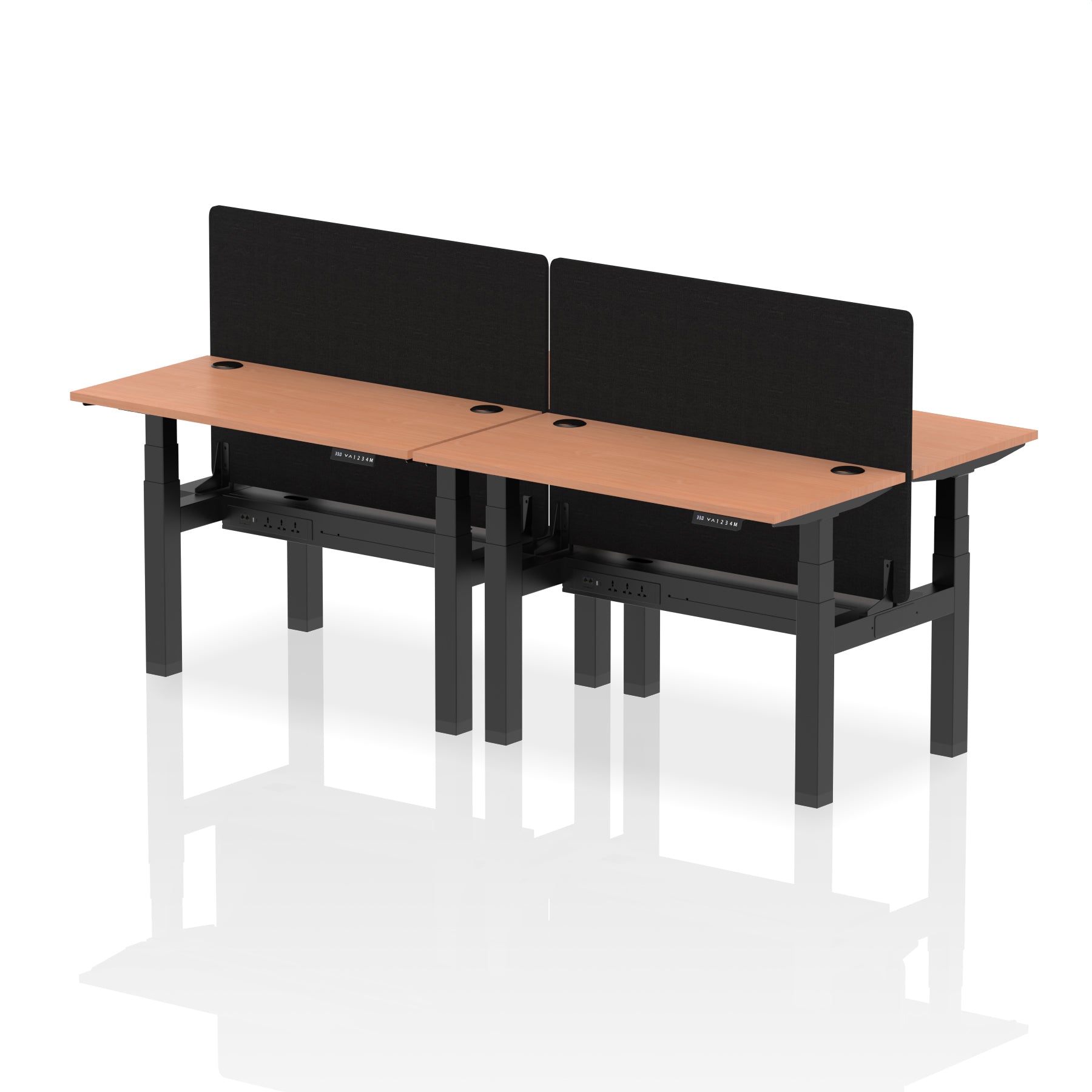 Specialising In Air Back-to-Back Slimline Height Adjustable Bench Desk - 4 Person with Black Straight Screen - 1200mm, 1400mm, 1600mm, 1800mm - Multiple Colour Options UK