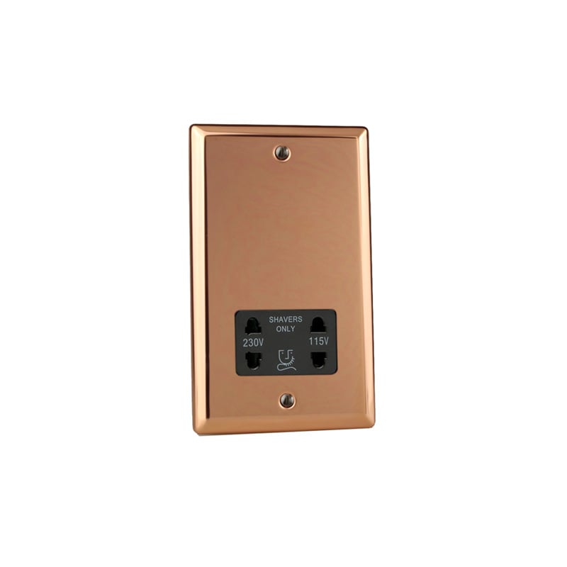 Varilight Urban Dual Voltage Shaver Socket 230V/115V Polished Copper (Standard Plate)