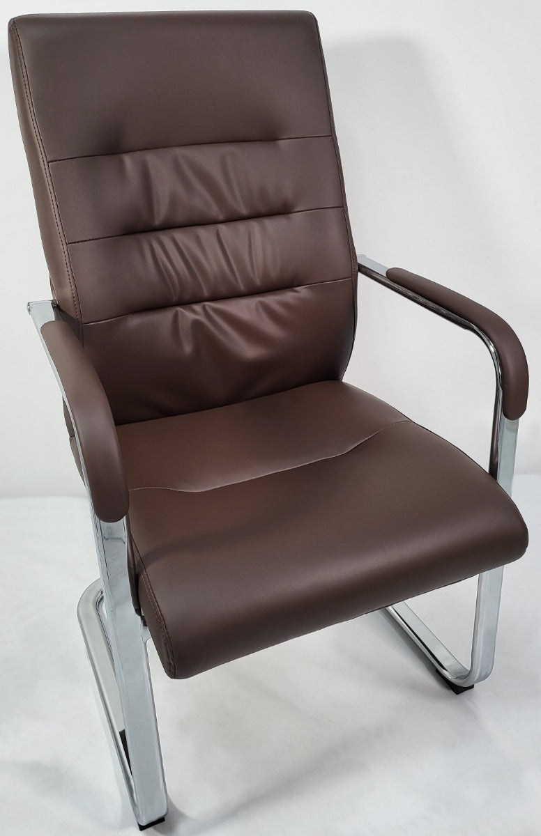 Modern Brown Leather Cantilever Visitor Chair - C019 Near Me