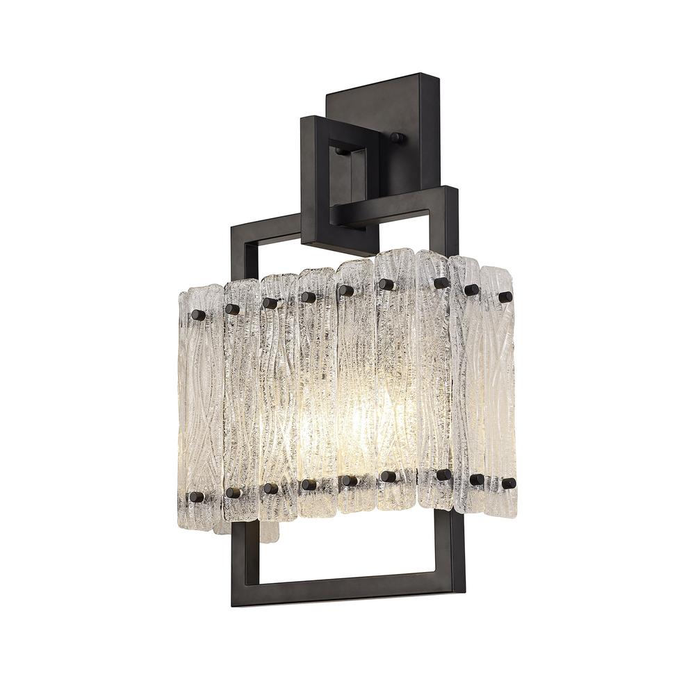 Luxuria Nebula Wall Light 2 Light E27 Matt Black/Crystal Sand Glass