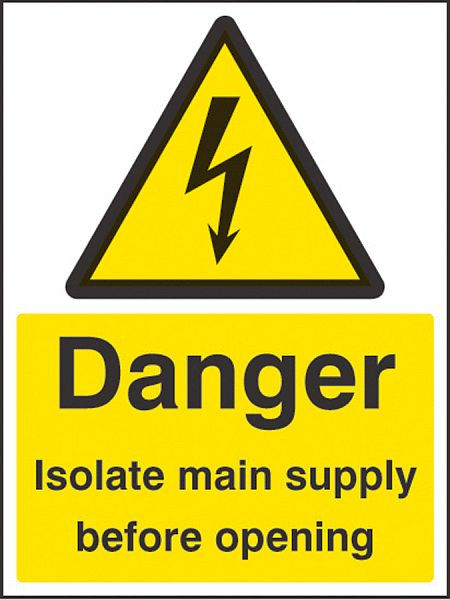 Danger isolate main supply before opening