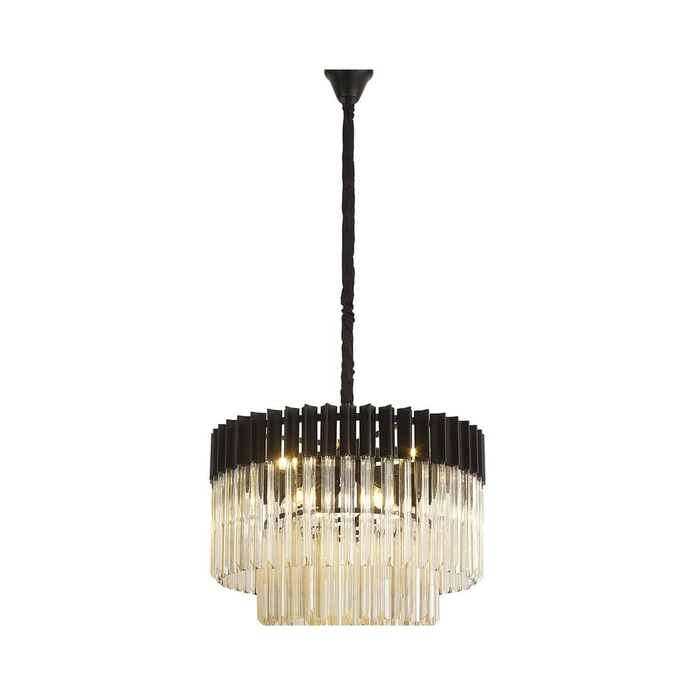 Luxuria Osiris 60cm Pendant Round 8 Light E14 Matt Black / Cognac Sculpted Glass