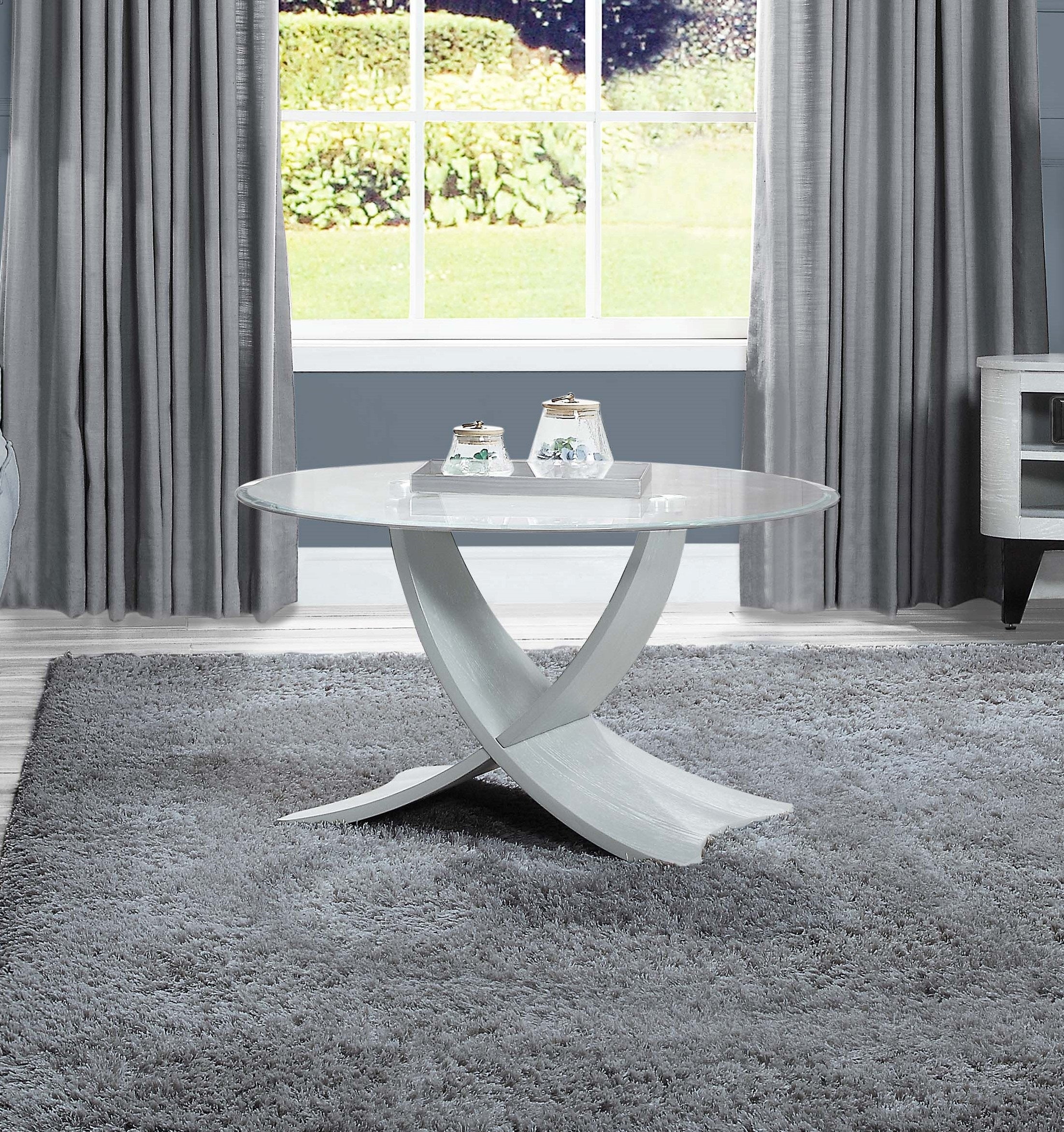 Suppliers Of Round Clear Glass Coffee Table with Grey Veneer - 800mm - JF308 UK