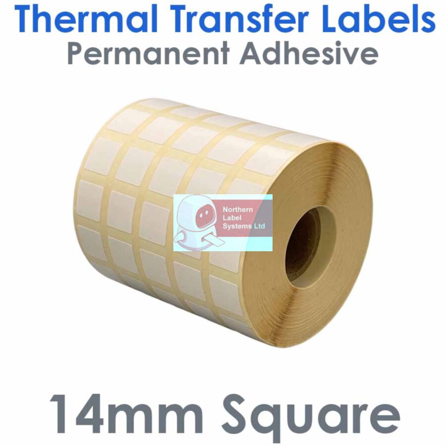 014014TTNPW5-10000, 14mm x 14mm 5 Across , Thermal Transfer Labels, Permanent Adhesive, 10,000 per roll, FOR SMALL DESKTOP LABEL PRINTERS