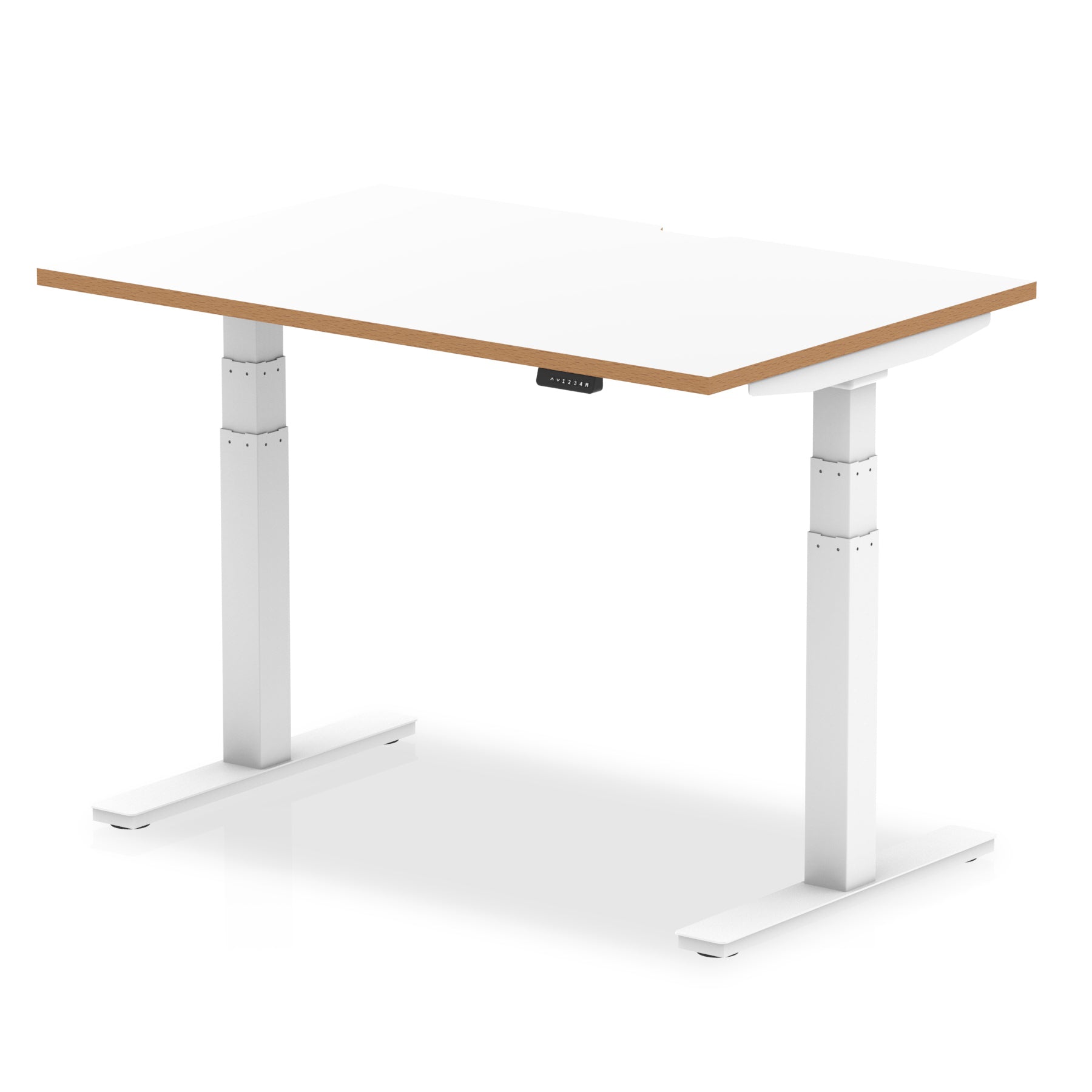 Specialising In Oslo Air Height Adjustable Desk White Top Natural Wood Edge White Frame - 1200mm, 1400mm, 1600mm UK