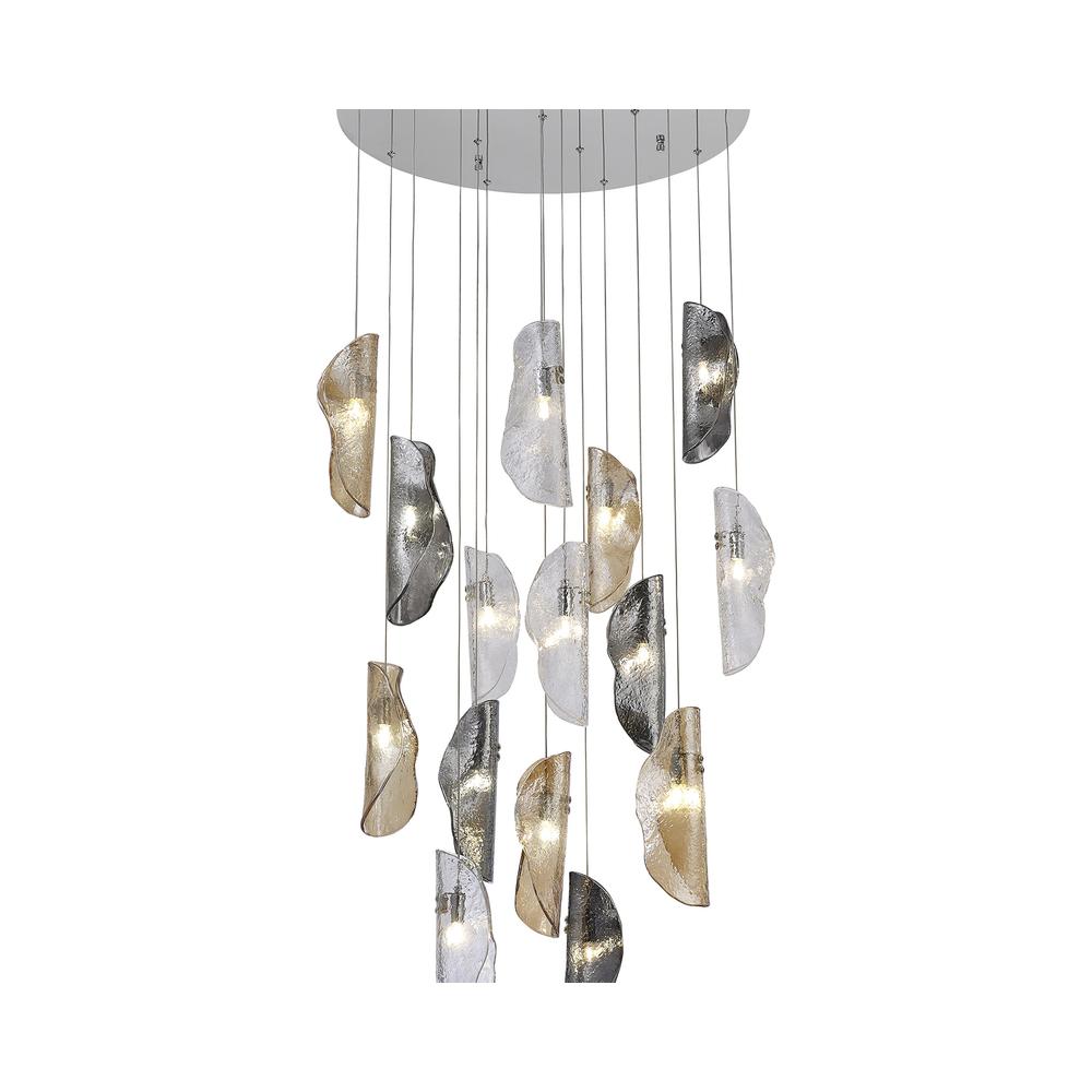 Luxuria Trim 68cm Pendant 3m 15xG9 Polished Chrome / Clear & Amber & Smoked Glass