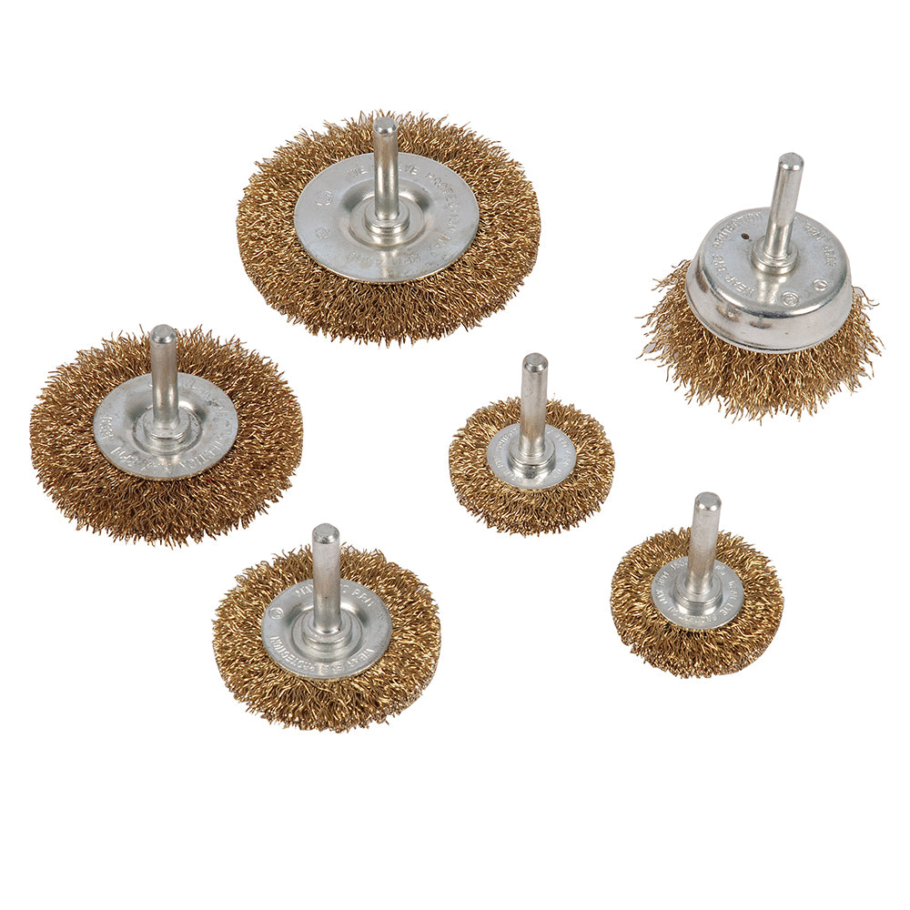 Silverline 993067 Brassed Steel Wire Wheel & Cup Brush Set 6pce 6pce