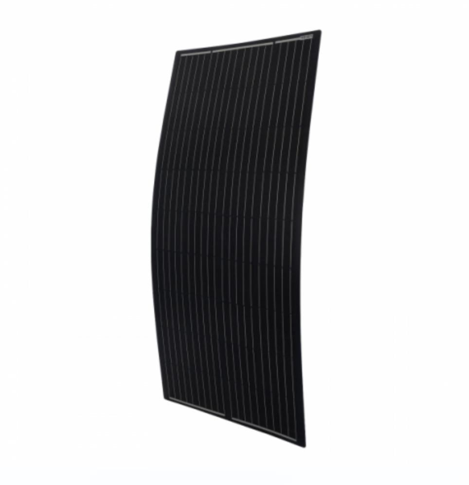 200W Black Reinforced Semi-Flexible Solar Panel With Round Rear Junction Box And 3M Cable, With Durable Etfe Coating